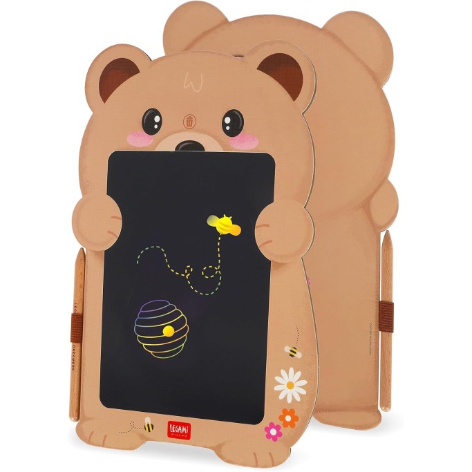 Legami, Lavagna Teddy Bear, Orso, portatile LCD in Cartone, 1 Matita, Tratto Multicolore