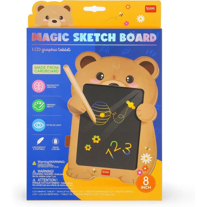 Legami, Lavagna Teddy Bear, Orso, portatile LCD in Cartone, 1 Matita, Tratto Multicolore