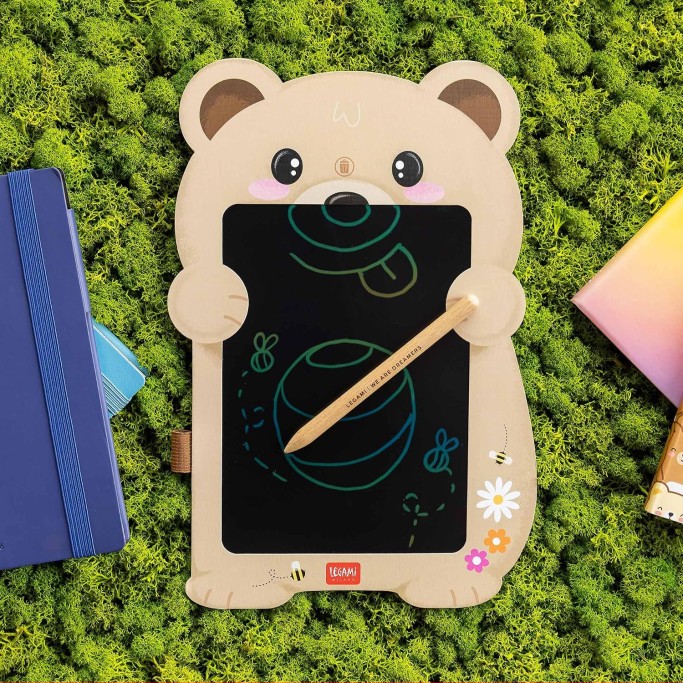 Legami, Lavagna Teddy Bear, Orso, portatile LCD in Cartone, 1 Matita, Tratto Multicolore