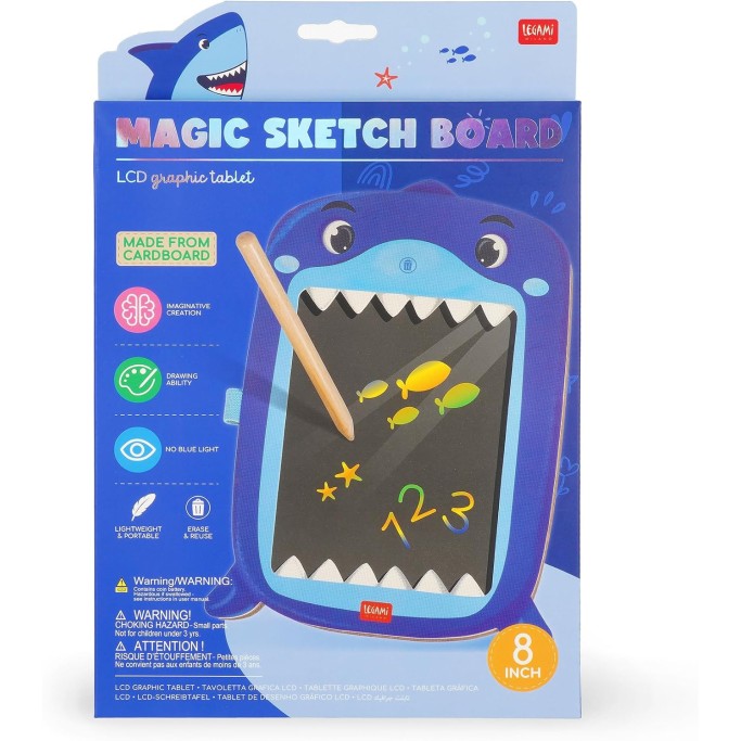Legami, Lavagna shark, squalo portatile LCD in Cartone, 1 Matita, Tratto Multicolore