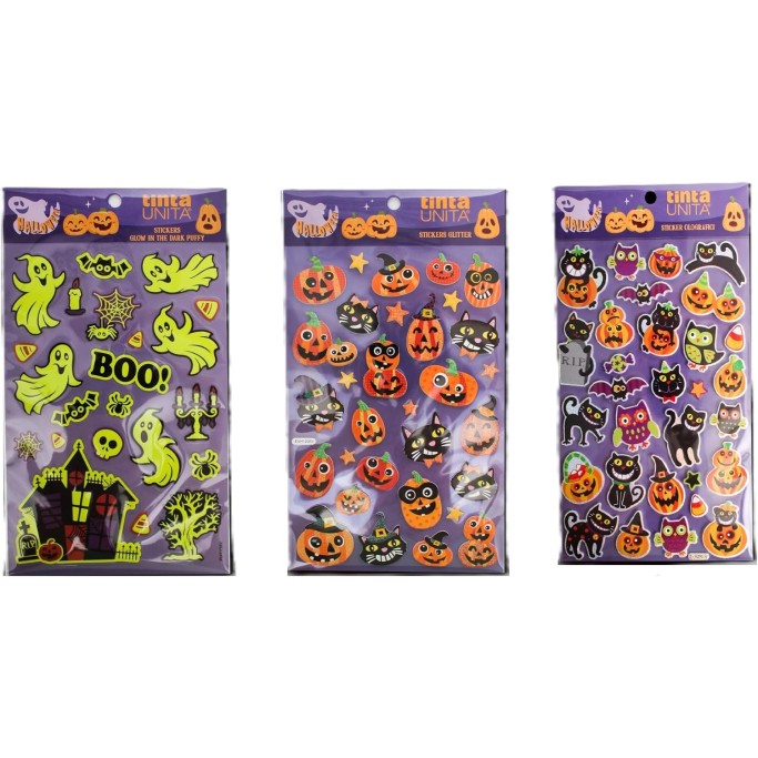 Tinta Unita, KIT 3 Stickers di Halloween in versione glitter o fluorescenti