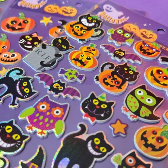 Tinta Unita, KIT 3 Stickers di Halloween in versione glitter o fluorescenti