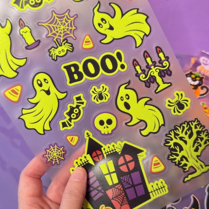 Tinta Unita, KIT 3 Stickers di Halloween in versione glitter o fluorescenti