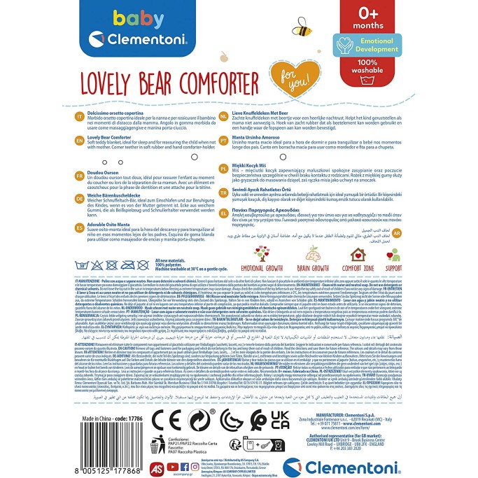 Clementoni, Lovely Bear Comforter-Doudou