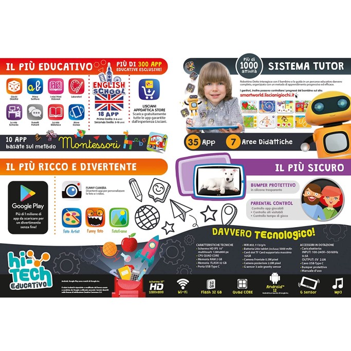 Lisciani-Mio Tab 10" Tutor XL 2022, Bambini 3-8 Anni