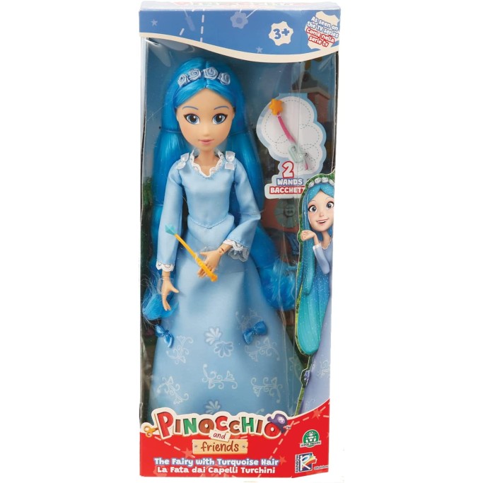 Fata Turchina Di 30 Cm Dai Capelli Turchini Lunghi E Glitterati Con Due Bacchette Magiche Incluse