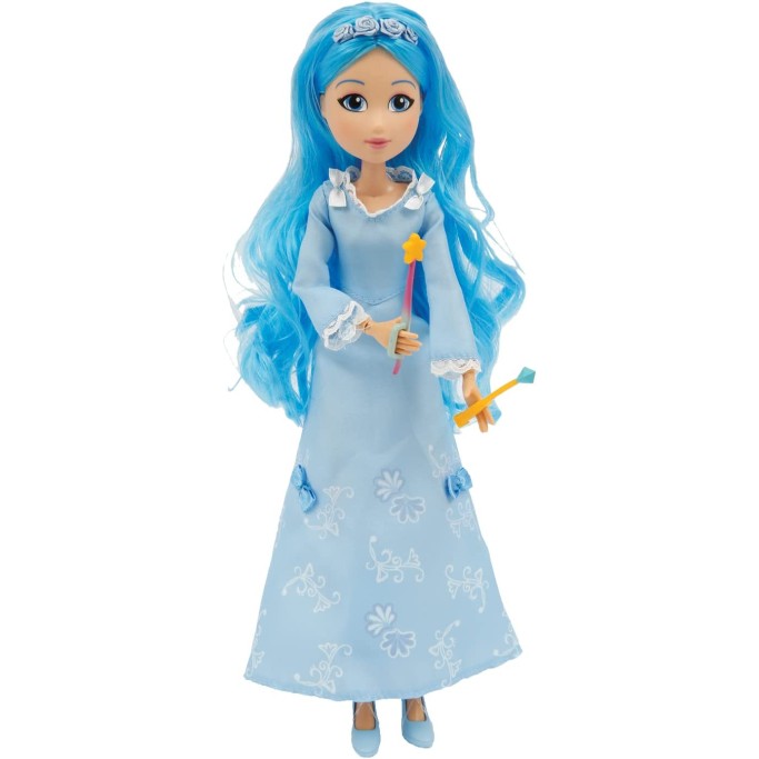 Fata Turchina Di 30 Cm Dai Capelli Turchini Lunghi E Glitterati Con Due Bacchette Magiche Incluse
