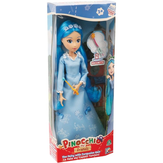 Fata Turchina Di 30 Cm Dai Capelli Turchini Lunghi E Glitterati Con Due Bacchette Magiche Incluse