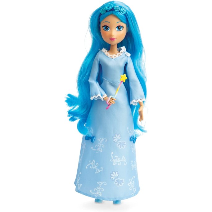 Fata Turchina Di 30 Cm Dai Capelli Turchini Lunghi E Glitterati Con Due Bacchette Magiche Incluse