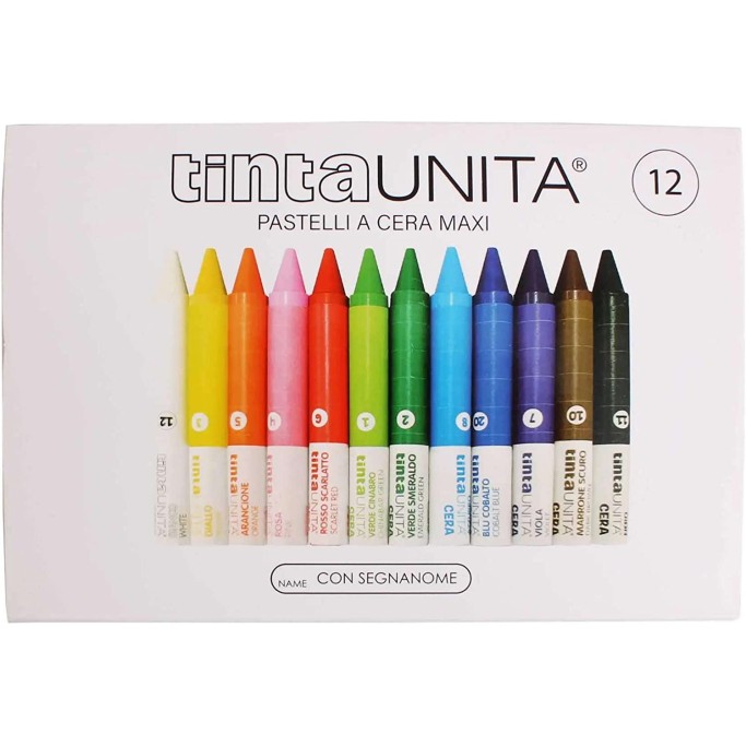 Tinta Unita Pastelli a Cera Maxi DA 12 in Scatola