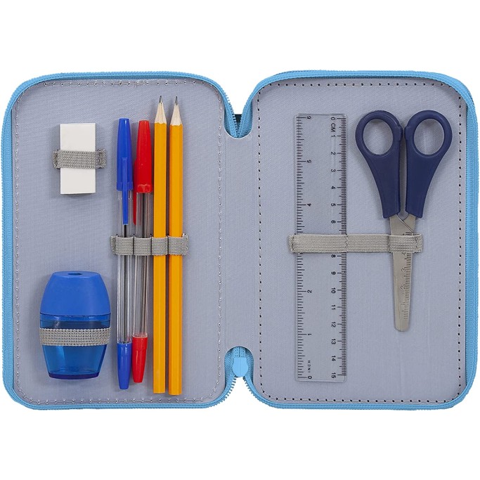 Stitch Astuccio Triplo Riempito, 44 Accessori Scuola, 3 Zip