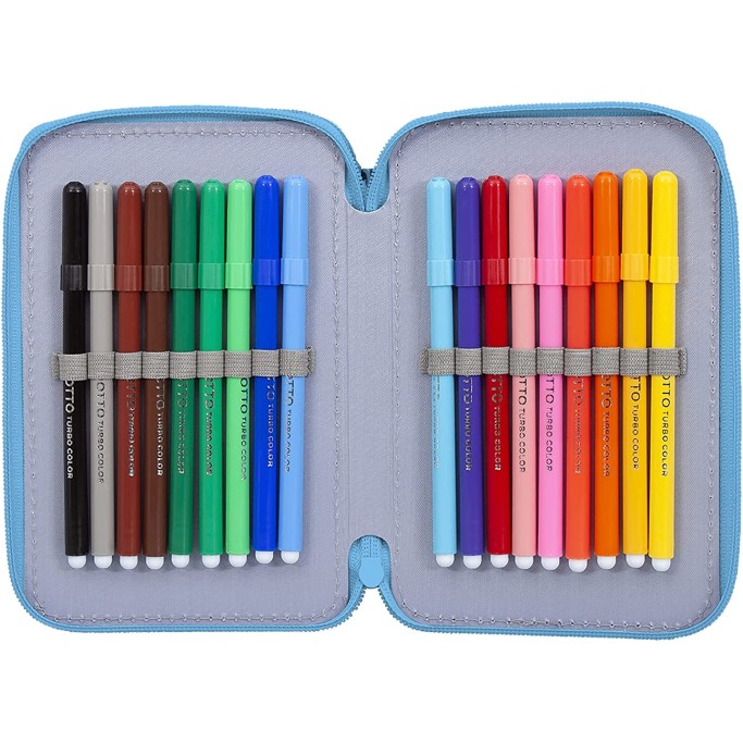 Stitch Astuccio Triplo Riempito, 44 Accessori Scuola, 3 Zip