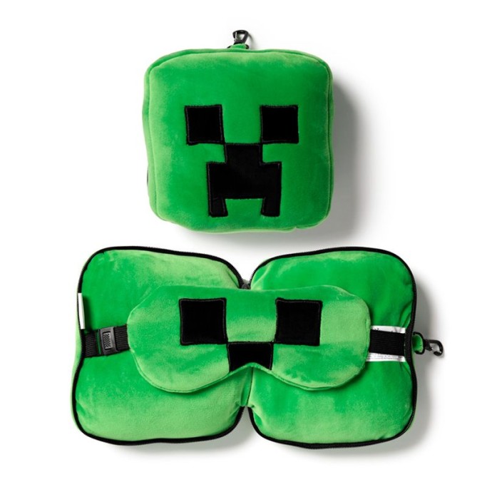 CUSCINO DA VIAGGIO CON MASCHERA CREEPER MINECRAFT