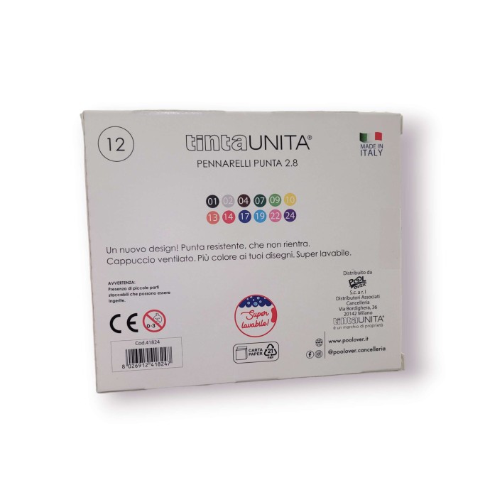 Tinta Unita, Pennarelli Punta 2.8 Confezione da 12
