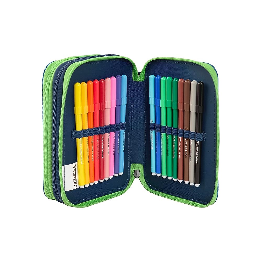 Astuccio 3 Scomparti Bing Completo Con 18 Pennarelli, 18 Matite, Penne, Righello E Accessori, Per Scuola E Viaggi