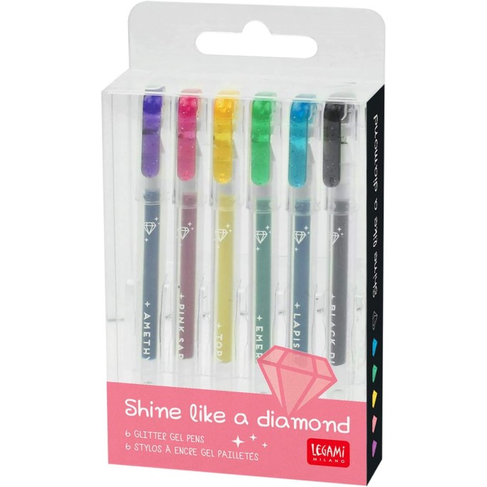 Legami, 6 MINI PENNE GEL GLITTERATE