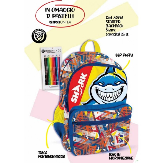ZAINO STARTER 25 LT SHARK + 12 PASTELLI TINTA UNITA - POOL OVER