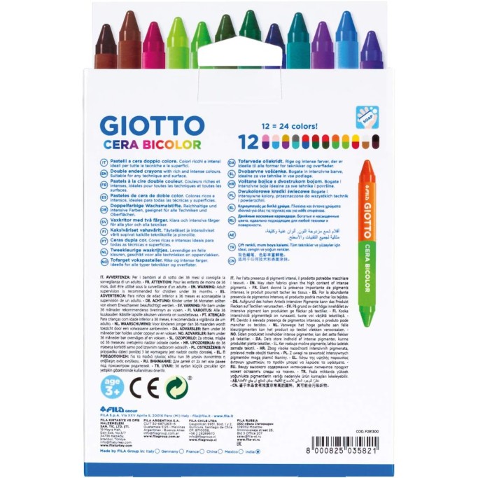 GIOTTO pastelli a Cera Bicolore, 12 pezzi