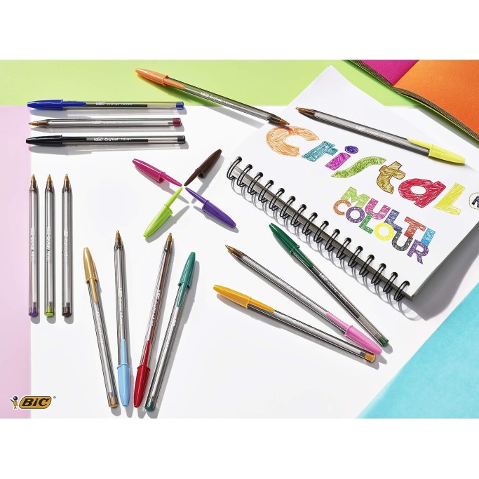 Penna BIC, Cristal Multicolour, Penna Sfera Colorate, Punta Larga 1.6mm