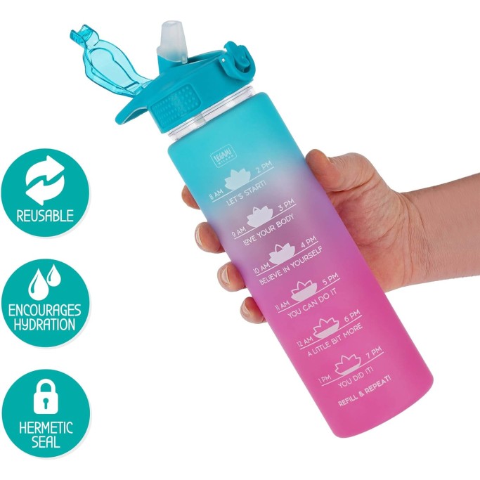 Legami, Borraccia motivazionale, Leggera, Resistente agli urti, Chiusura ermetica, priva di BPA, con Cannuccia, 1 L